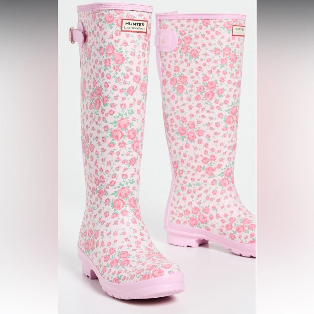 Hunter Boots × LoveShackFancy Original Tall Back Adjustable size 6 Light Pink